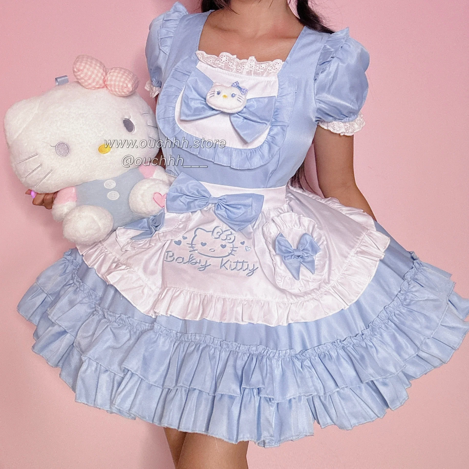 Blue Baby Kitty Princess Ribbon Maid Dress and Headband
