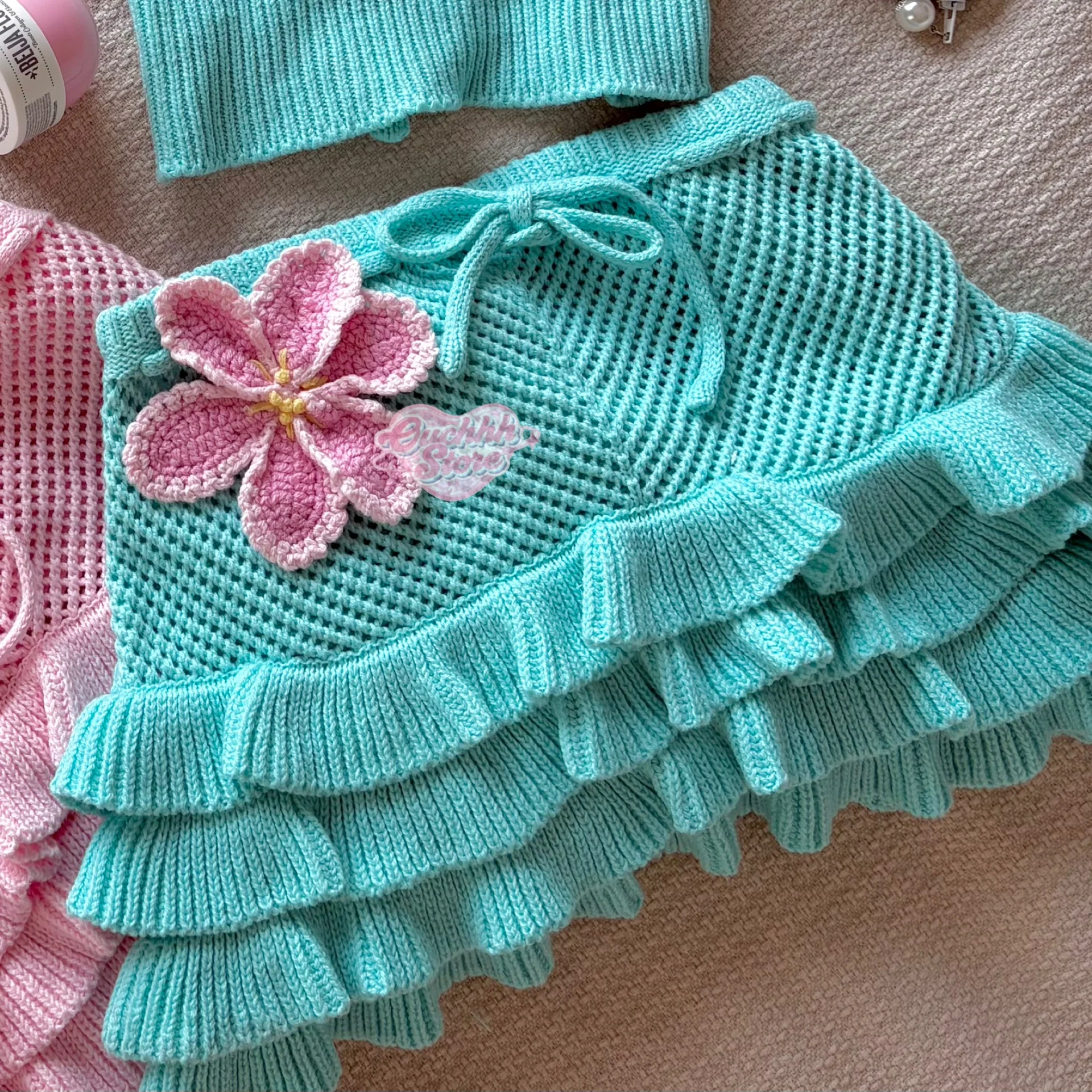 Hibiscus Kitty Crochet Set (Turquoise Blue)