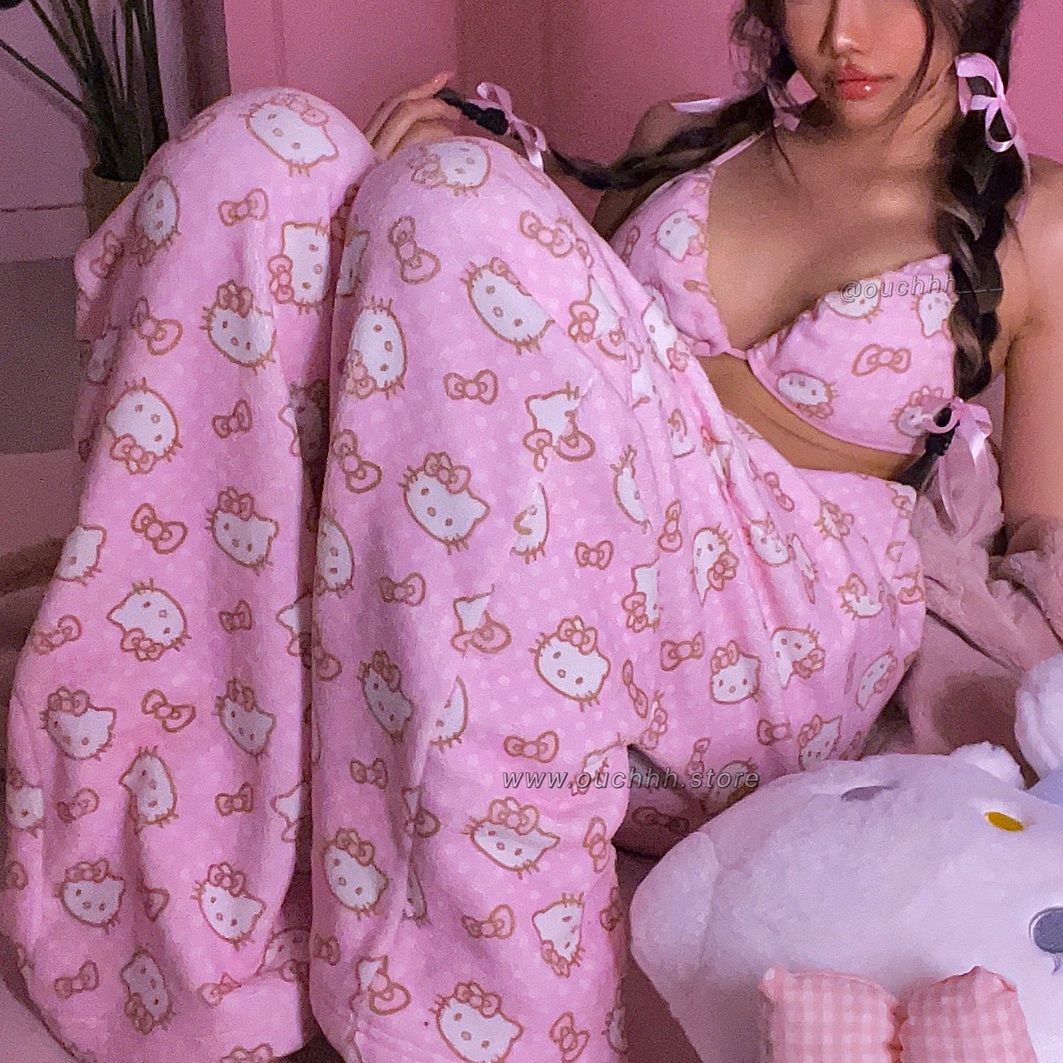 Strawberry Milk Kitty Top + Pocket Pants Set