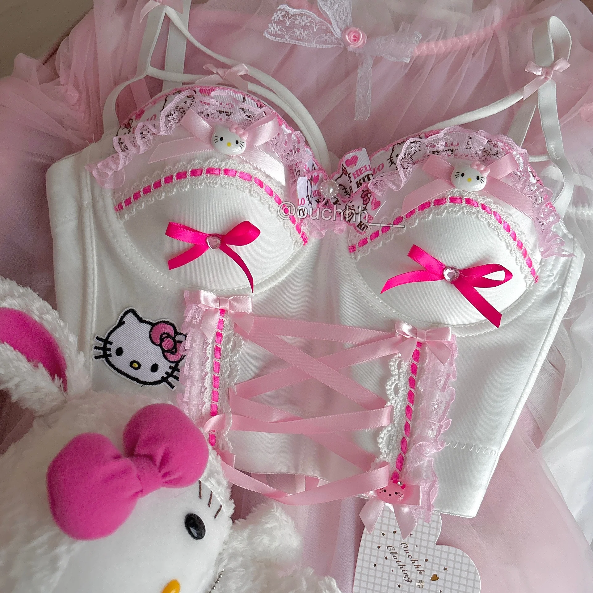 Spoil Me Rotten Kitty Cropped Corset Top (White)