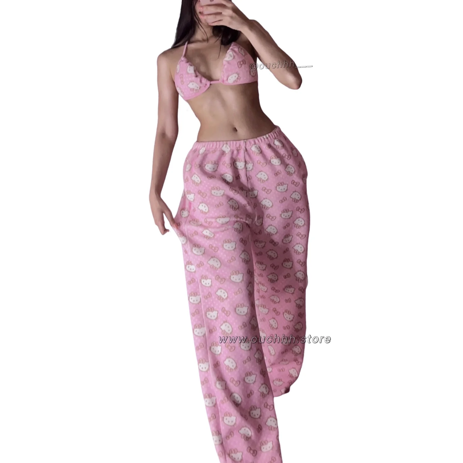 Strawberry Milk Kitty Top + Pocket Pants Set