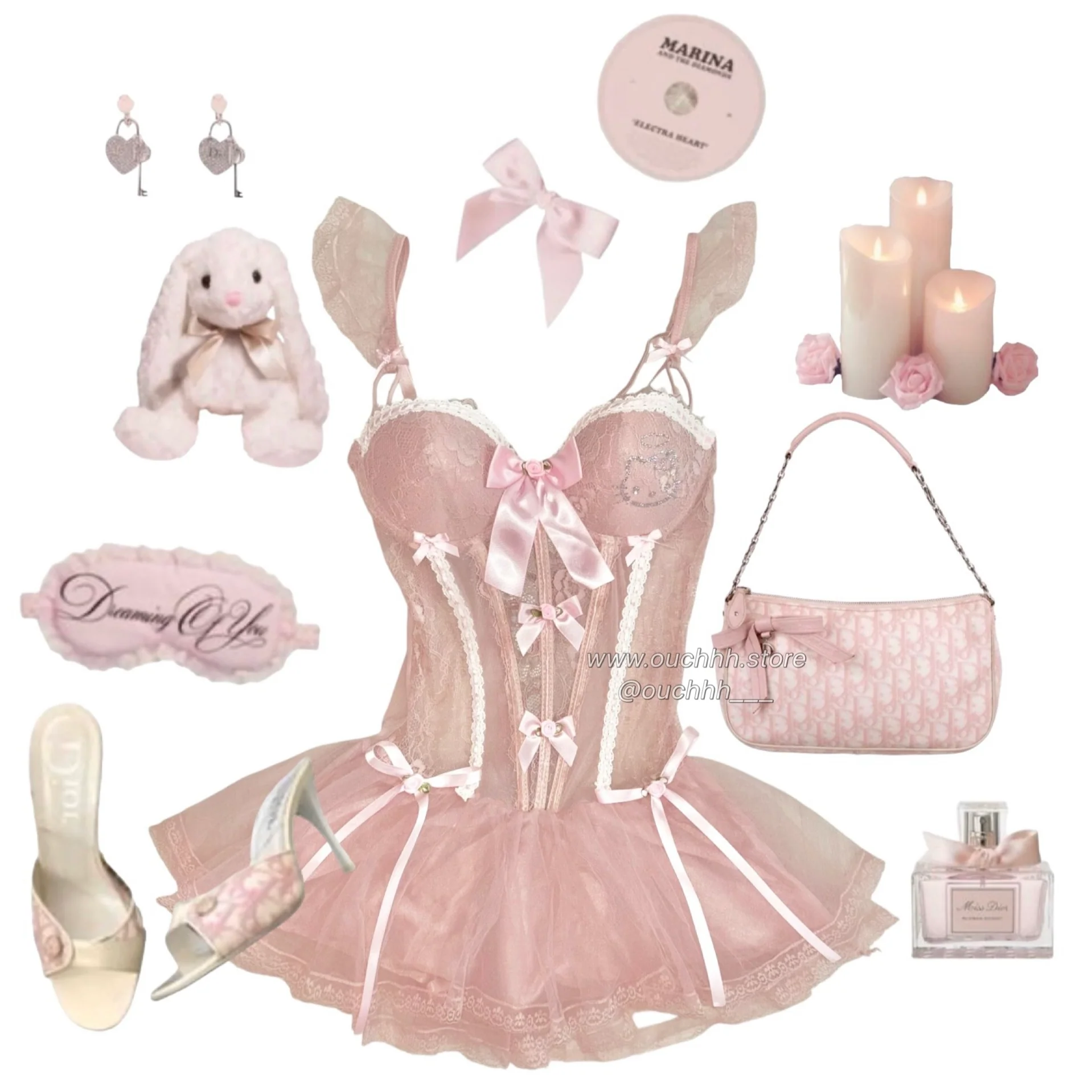 Rose Buds Kitty Ballerina Puppet Corset Mini Dress (Dusty Pink)