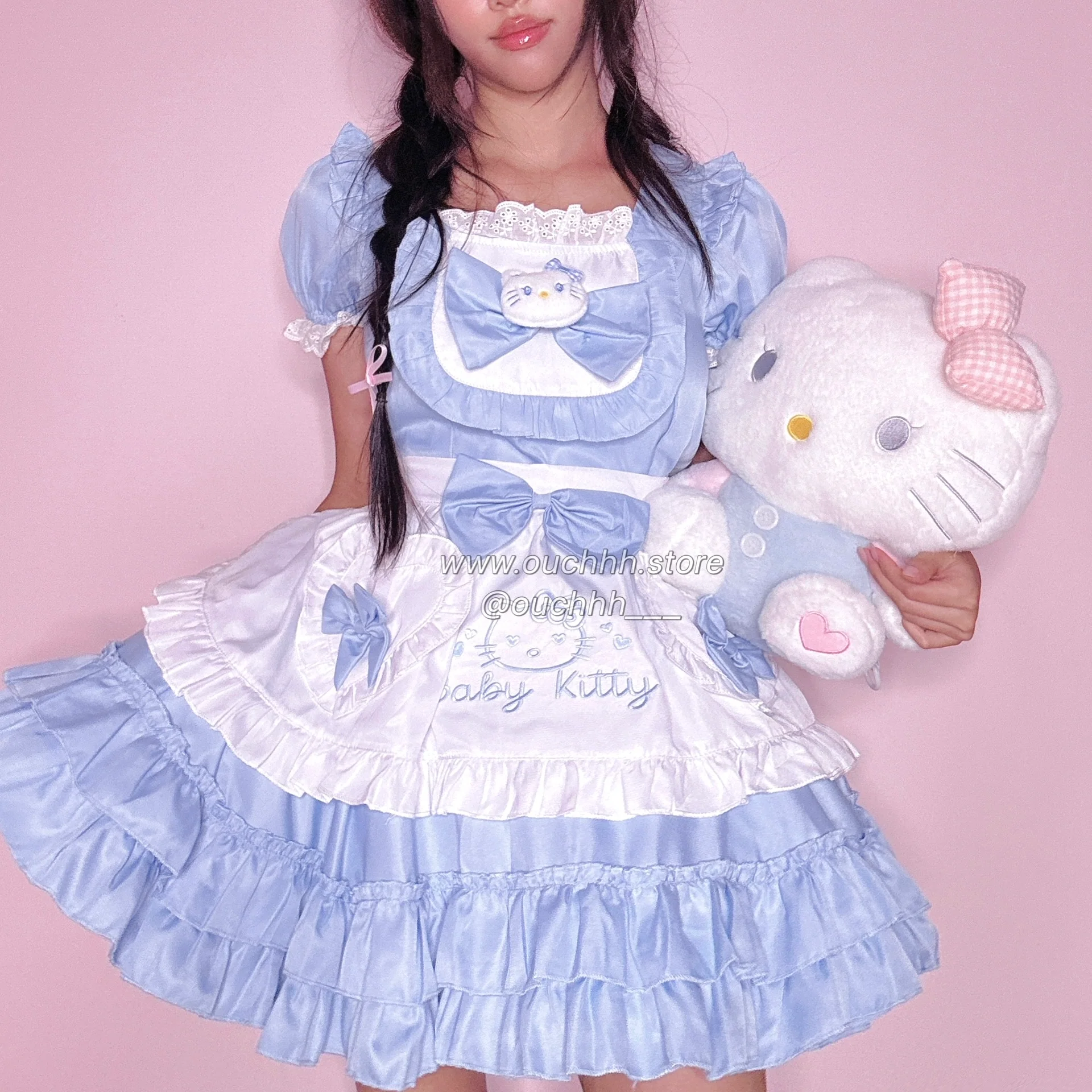 Blue Baby Kitty Princess Ribbon Maid Dress and Headband