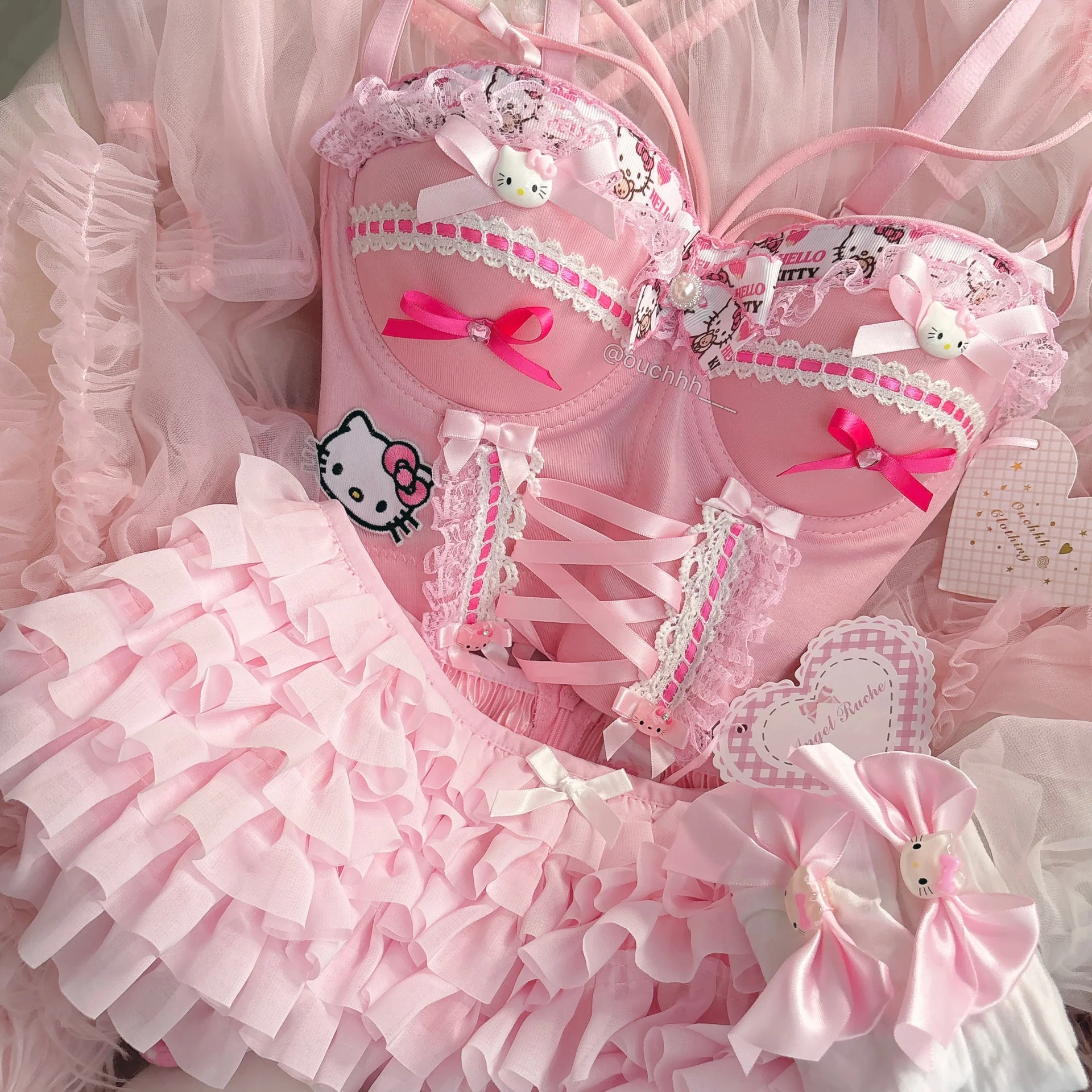 Spoil Me Rotten Kitty Cropped Corset Top (Pink)