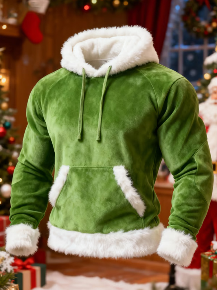 Men's Warm Suede and Plush Christmas Zipper Sweatshirt