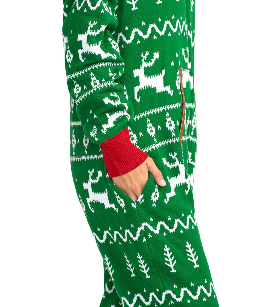 Women's Green Fair Isle Knit Jumpsuit