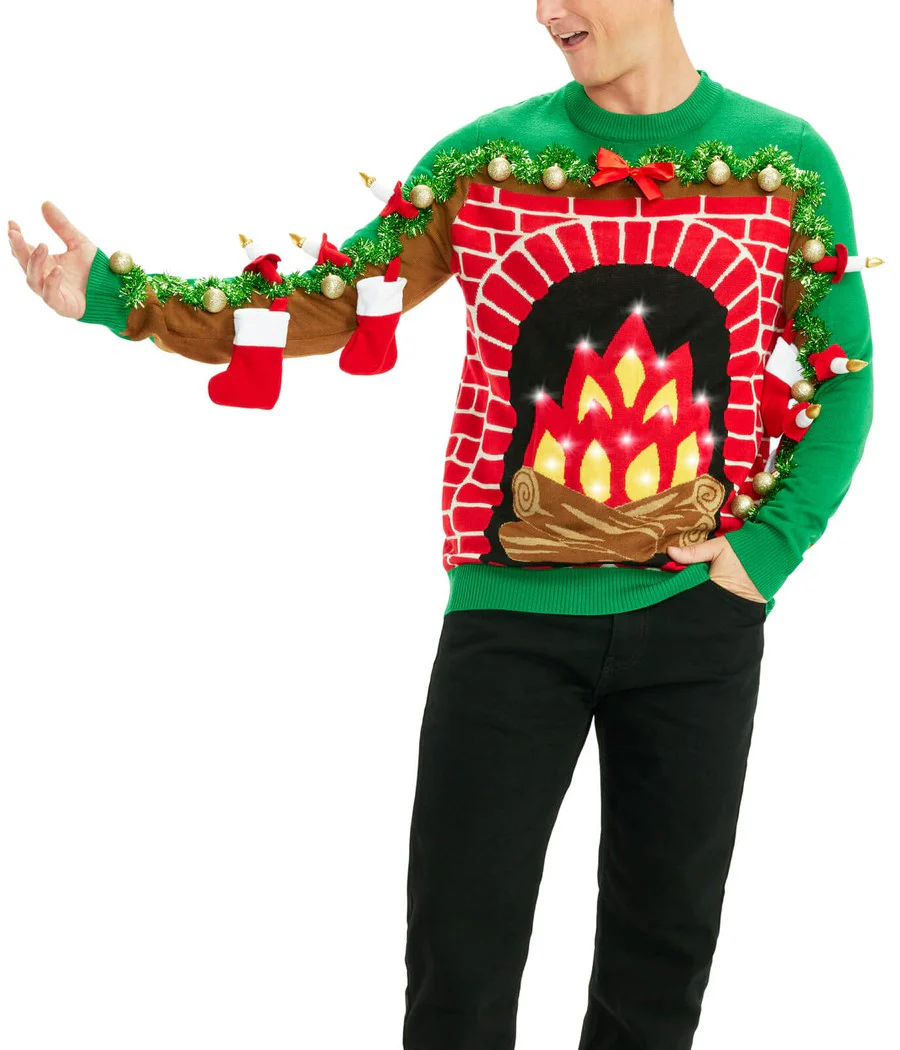 Men's Festive Fireplace Light Up Ugly Christmas Sweater