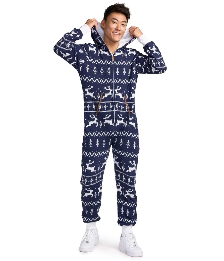 Men's Navy Fair Isle Knit Jumpsuit