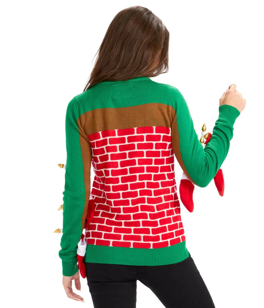 Women's Festive Fireplace Light Up Ugly Christmas Sweater