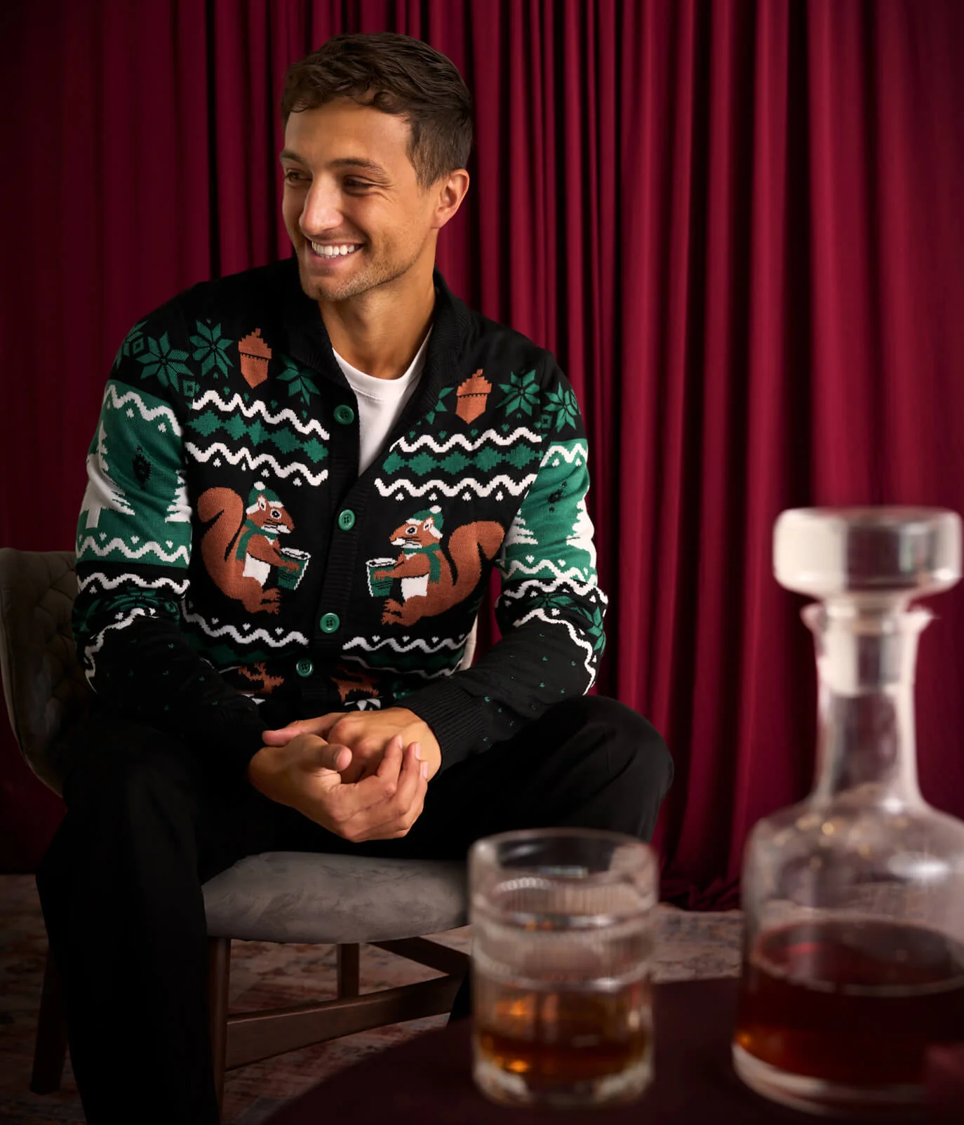 Men's Nutty Noel Ugly Christmas Cardigan Sweater