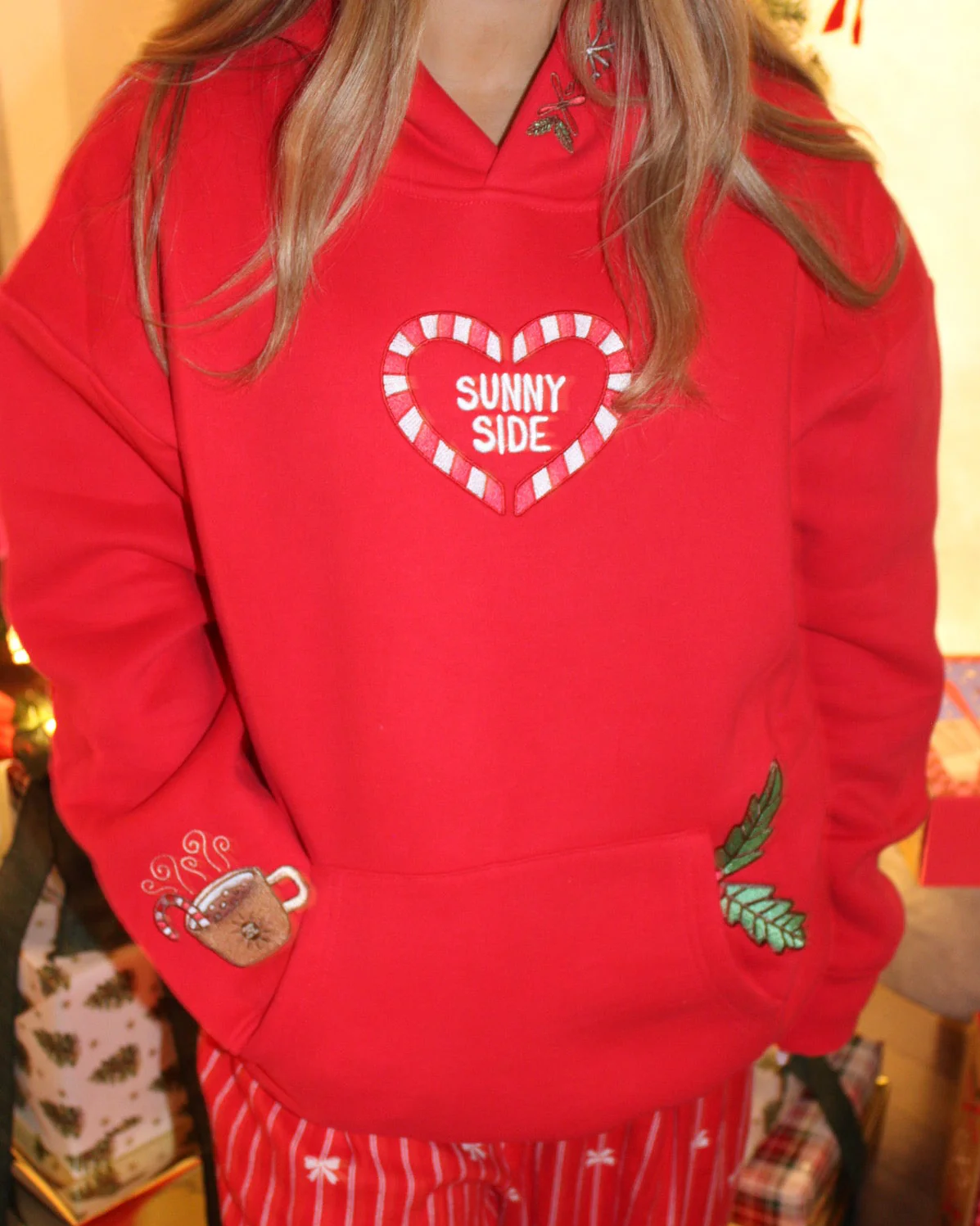 “Meet Me at The Christmas Tree Farm” Oversized “Cranberry” Embroidered Hoodie