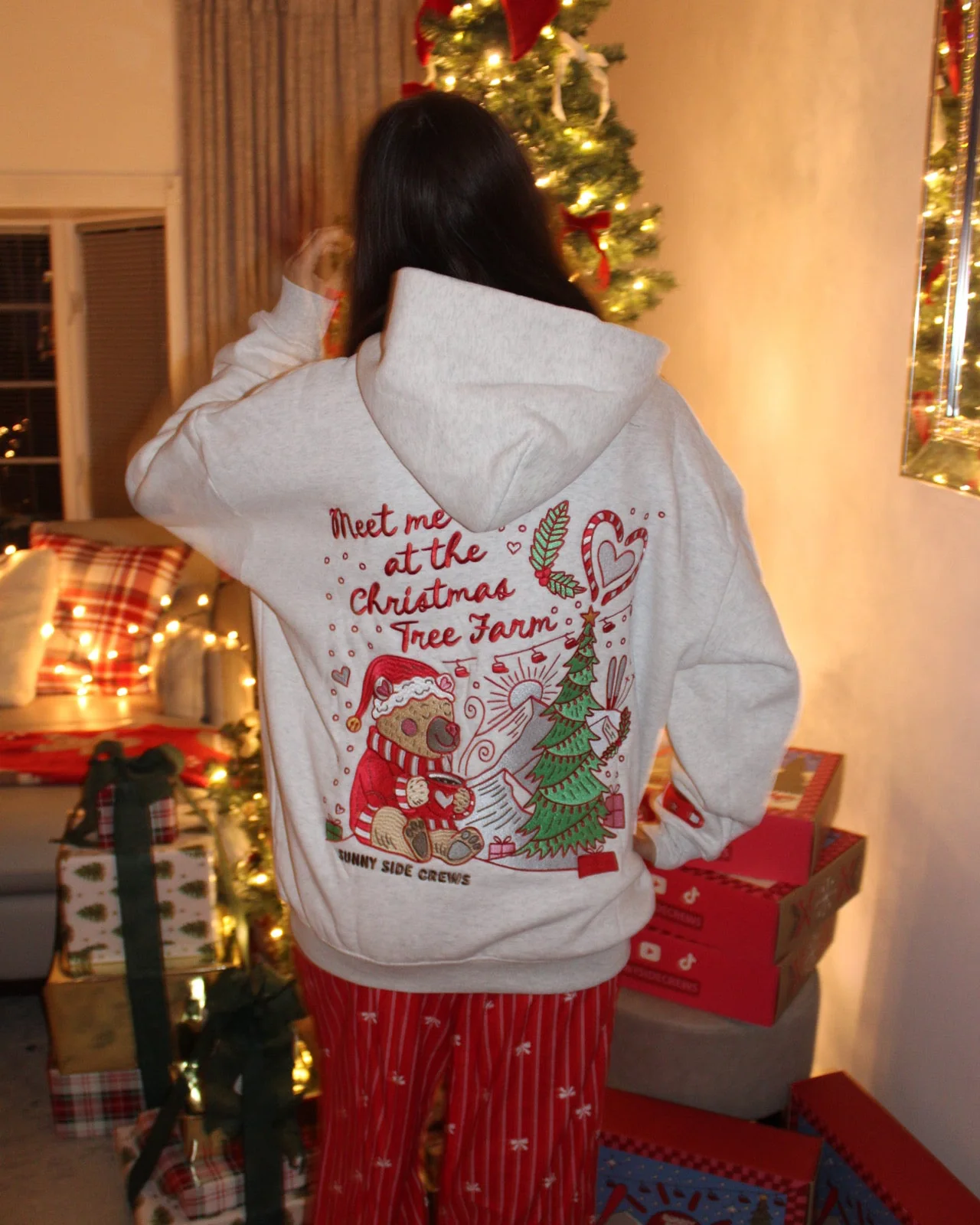 “Meet Me at The Christmas Tree Farm” Oversized “Heather” Embroidered Hoodie