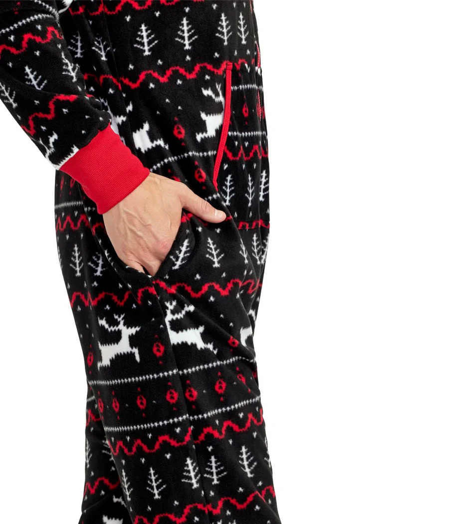 Men's Black and Red Fair Isle Jumpsuit