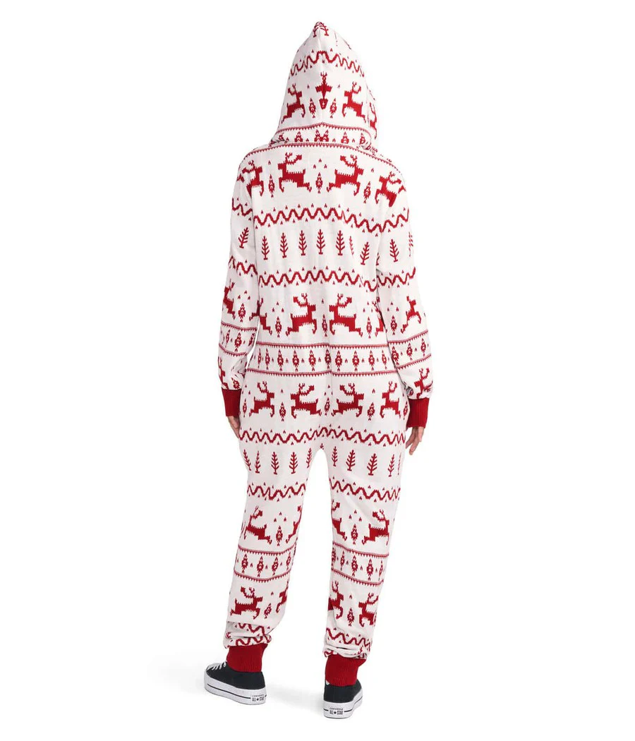 Women's Red and White Fair Isle Knit Jumpsuit