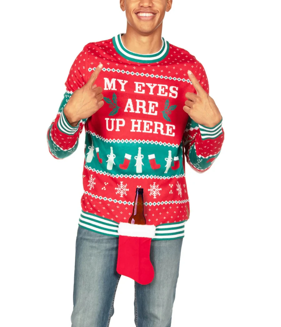 Men's My Eyes Are Up Here Ugly Christmas Sweater