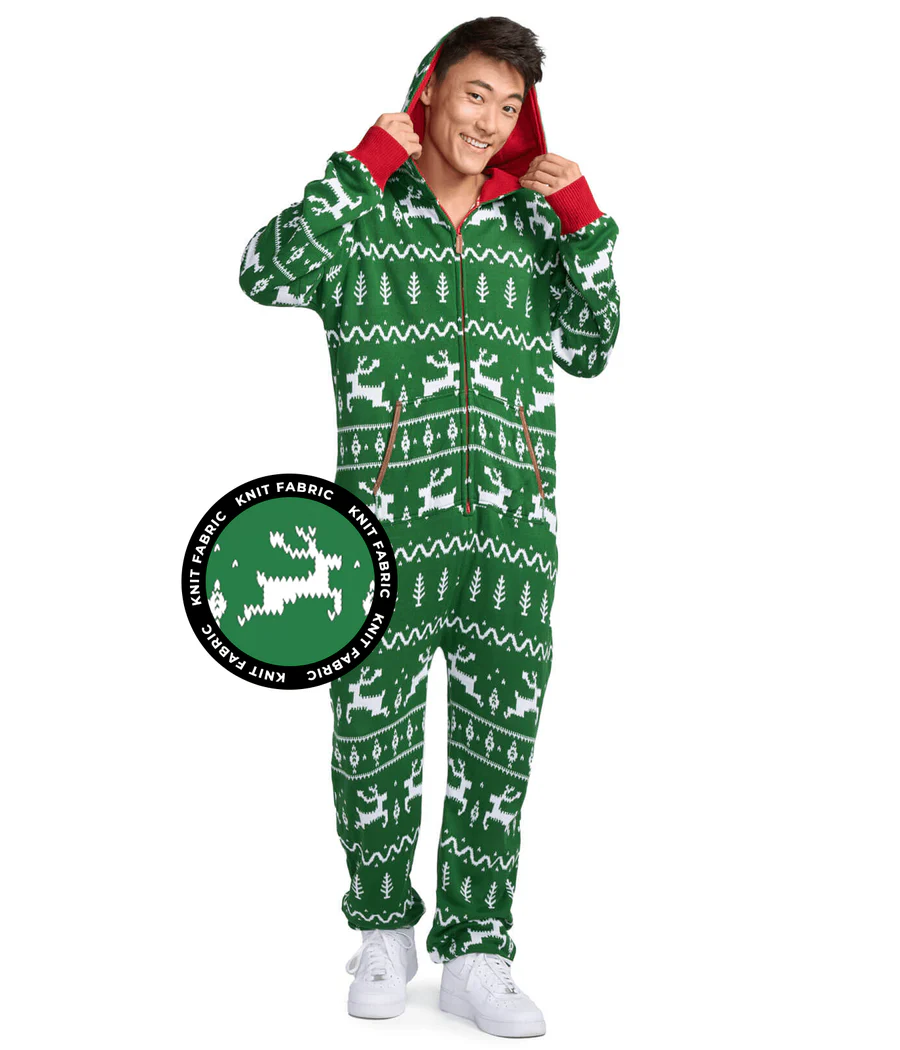 Men's Green Fair Isle Knit Jumpsuit