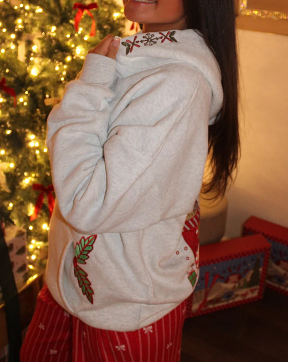 “Meet Me at The Christmas Tree Farm” Oversized “Heather” Embroidered Hoodie