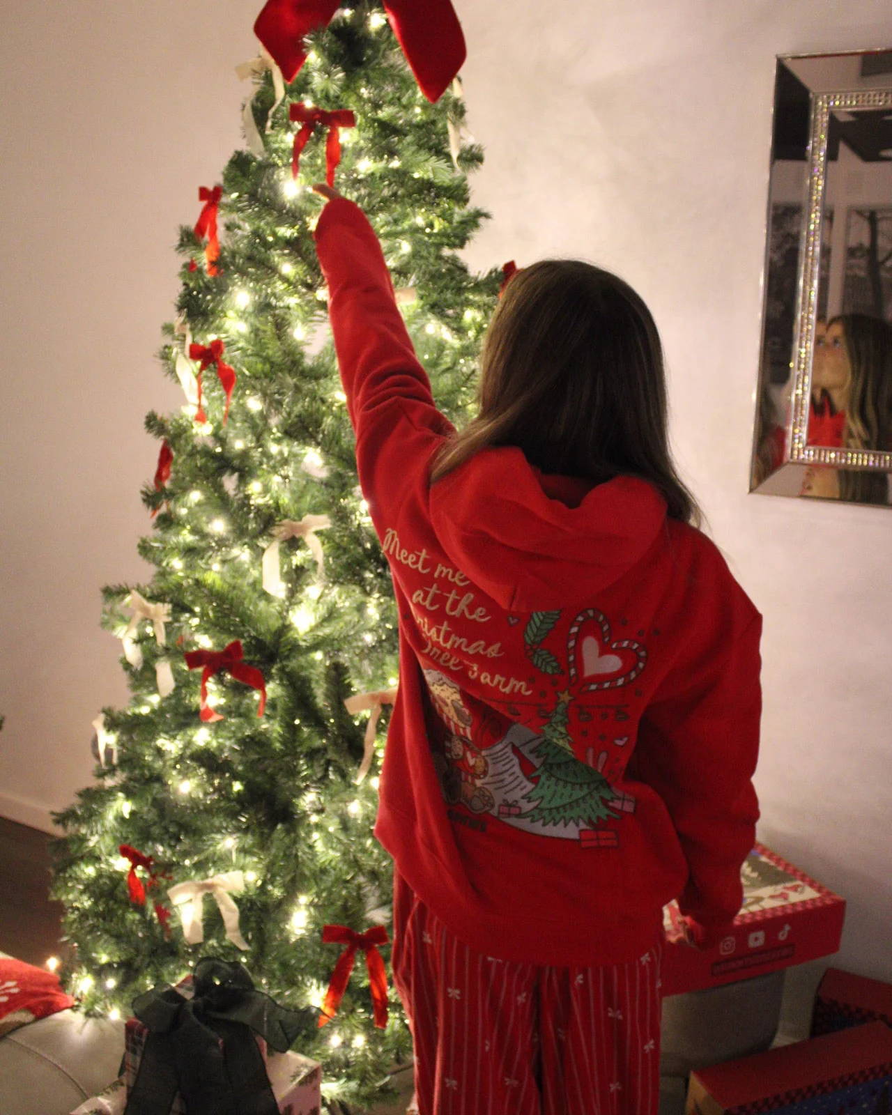 “Meet Me at The Christmas Tree Farm” Oversized “Cranberry” Embroidered Hoodie