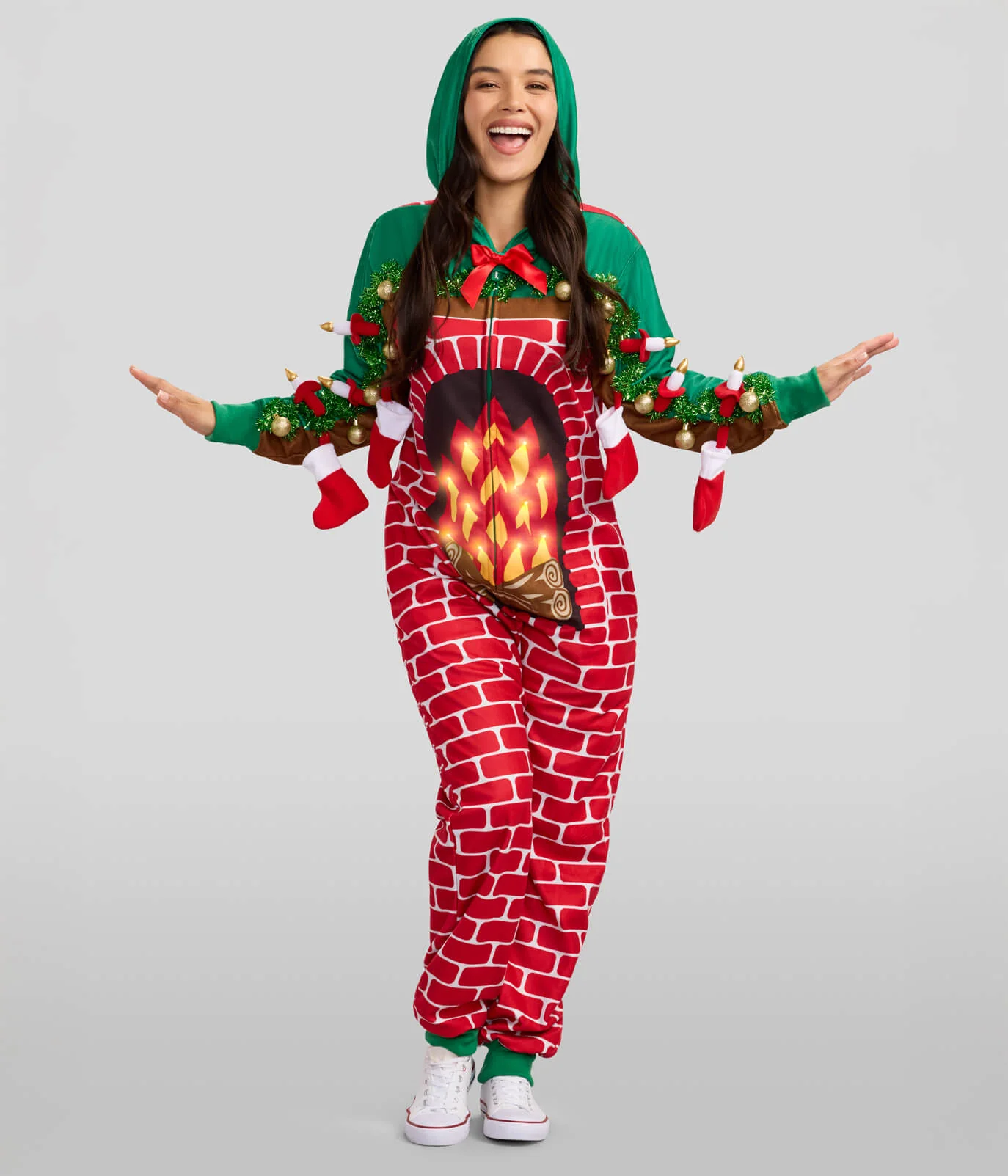 Women's Festive Fireplace Light Up Jumpsuit