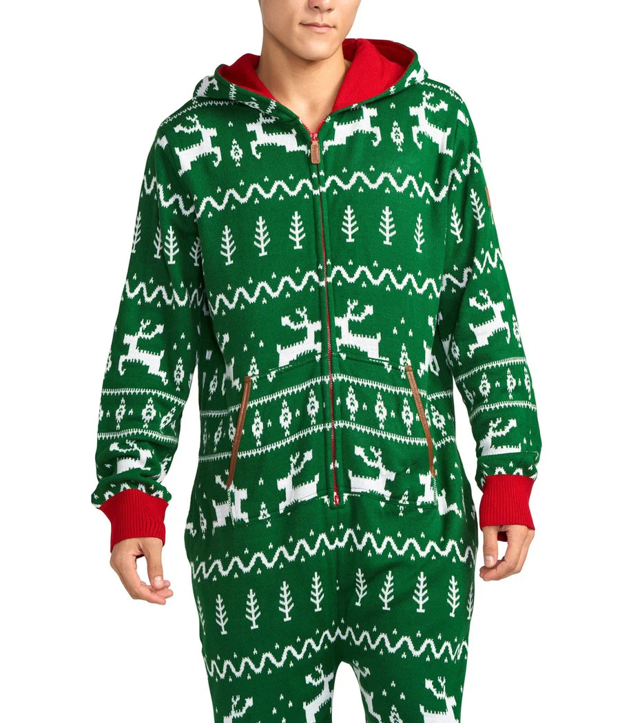 Men's Green Fair Isle Knit Jumpsuit