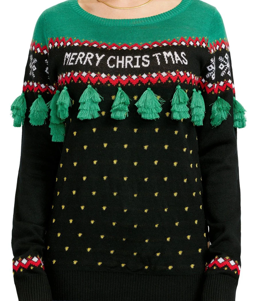Women's Christmas Tree Tassel Ugly Christmas Sweater