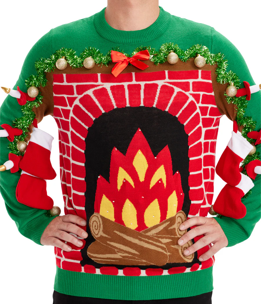 Men's Festive Fireplace Light Up Ugly Christmas Sweater