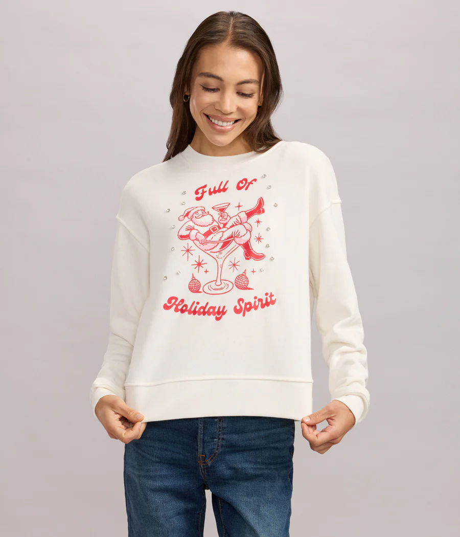 Women's Full of Holiday Spirit Rhinestone Embellished Sweatshirt