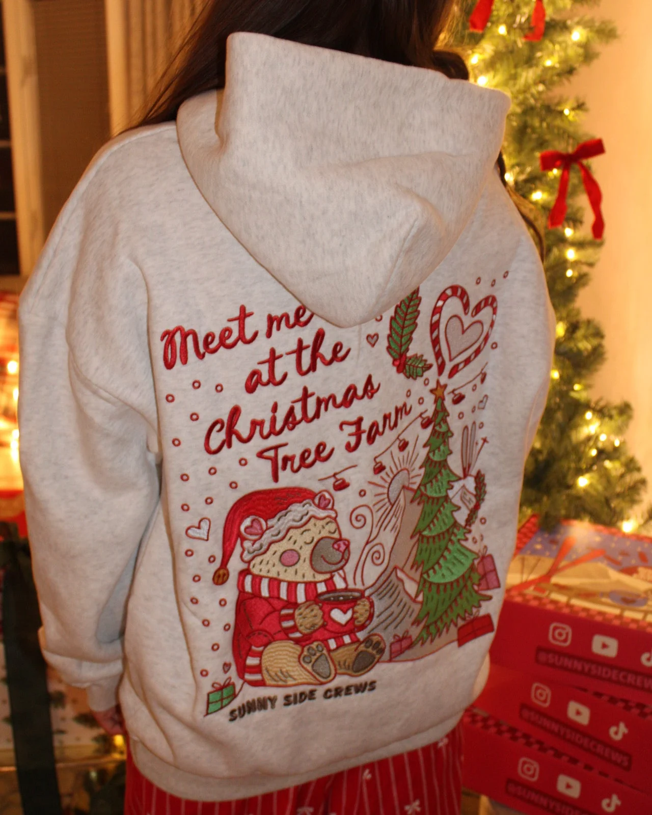 “Meet Me at The Christmas Tree Farm” Oversized “Heather” Embroidered Hoodie