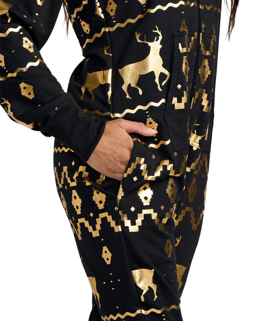 Women's Gold Foil Fair Isle Reindeer Jumpsuit
