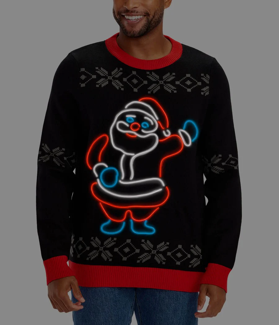 Men's Ho Ho Hello Neon LED Light Up Ugly Christmas Sweater