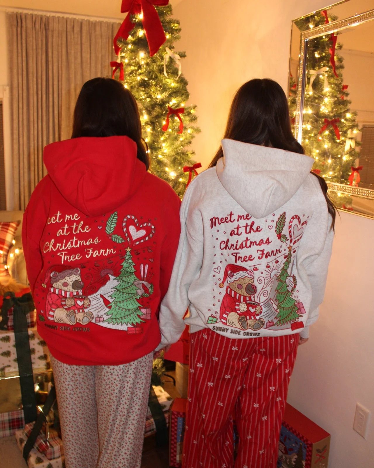 “Meet Me at The Christmas Tree Farm” Oversized “Cranberry” Embroidered Hoodie