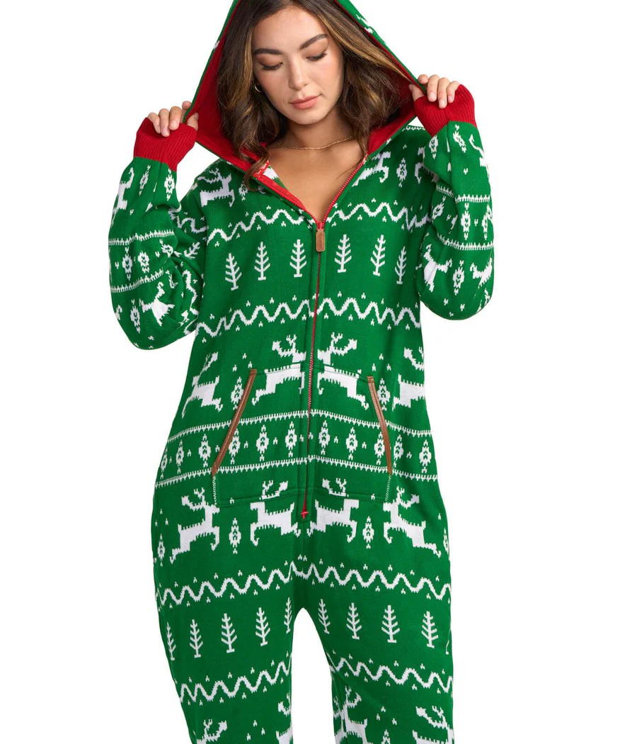 Women's Green Fair Isle Knit Jumpsuit