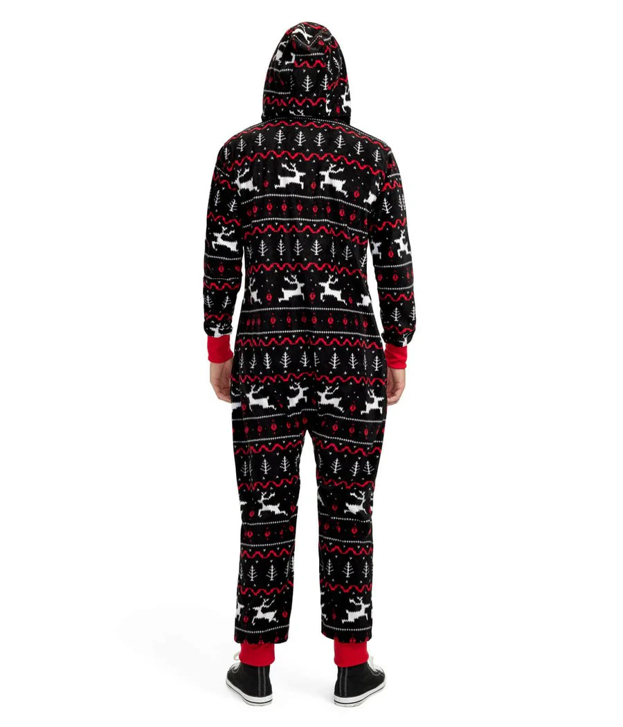 Men's Black and Red Fair Isle Jumpsuit
