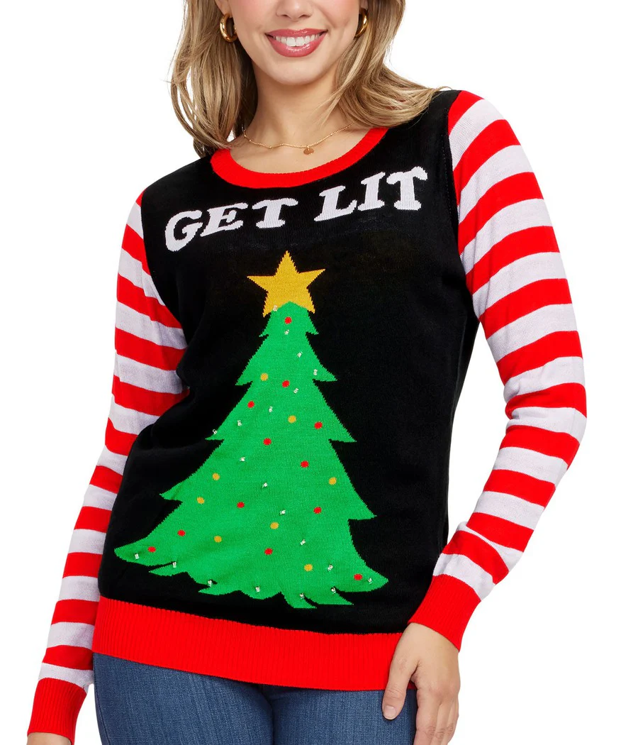 Women's Get Lit Light Up Ugly Christmas Sweater