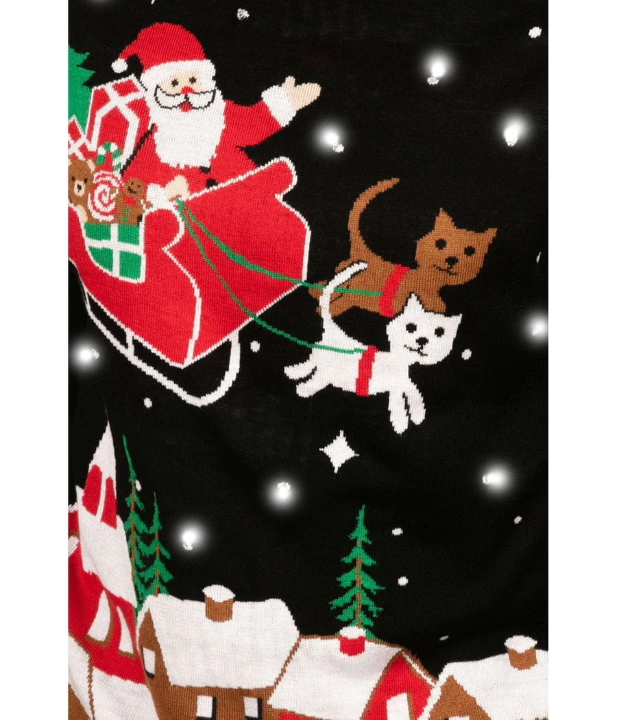 Men's Meowy Christmas Sleigh Light Up Ugly Christmas Sweater
