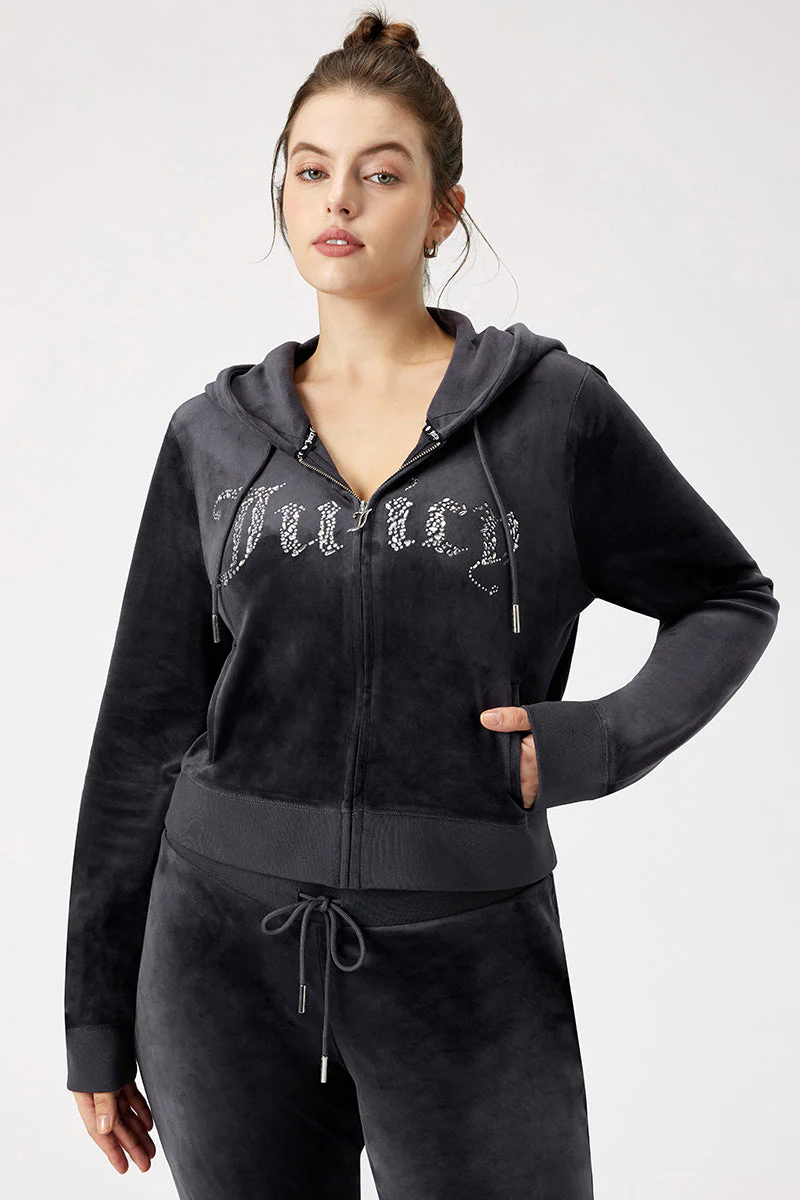 Plus-Size Front Mixed Crystals Velour Hoodie