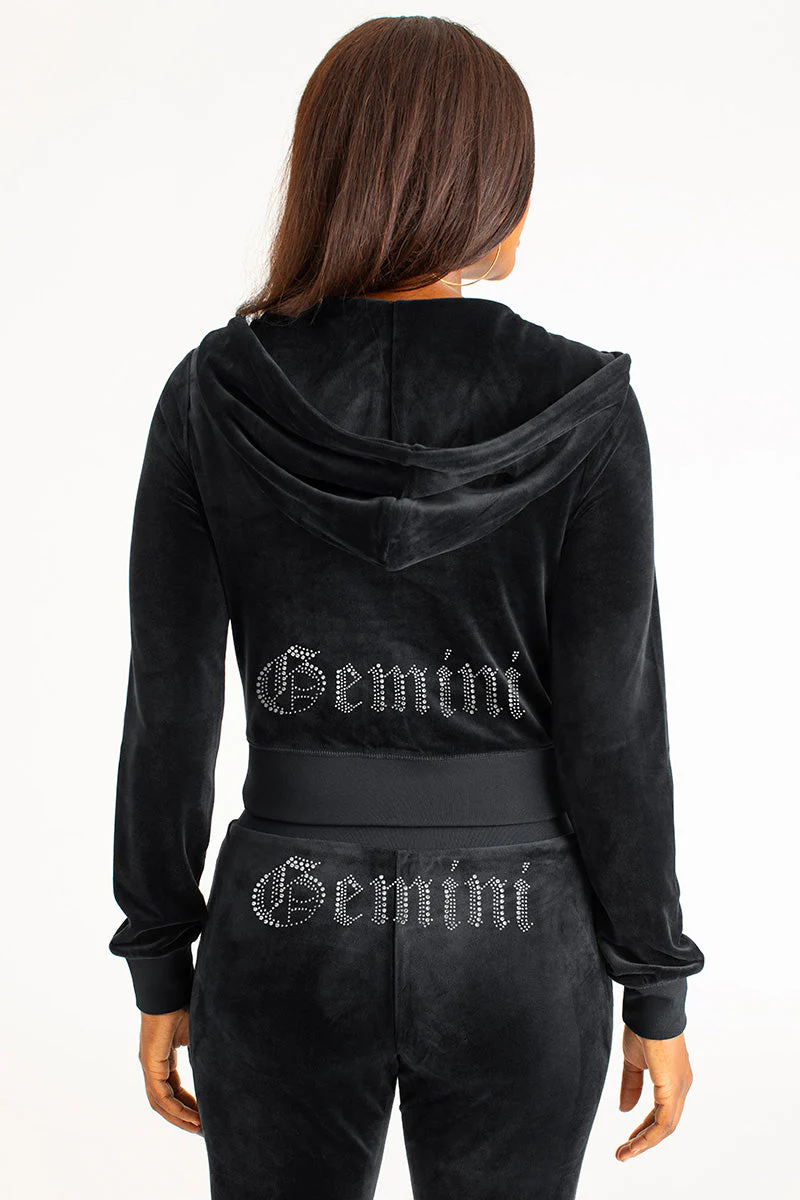 Gemini Customizable Big Bling Velour Hoodie
