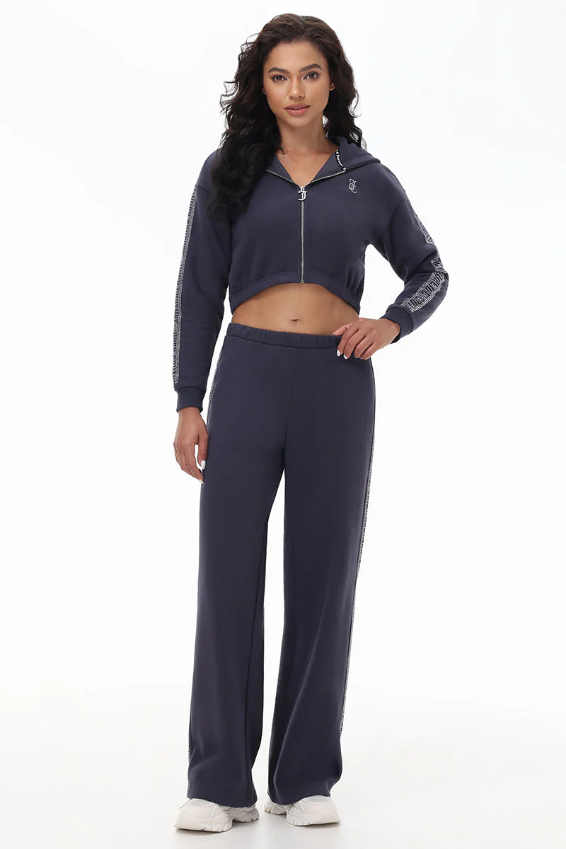 Cropped Fleece Hoodie With Side Bling