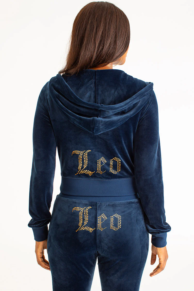 Leo Customizable Big Bling Velour Hoodie