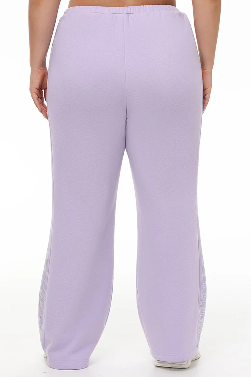 Plus-Size Wide Leg Fleece Pant With Side Bling