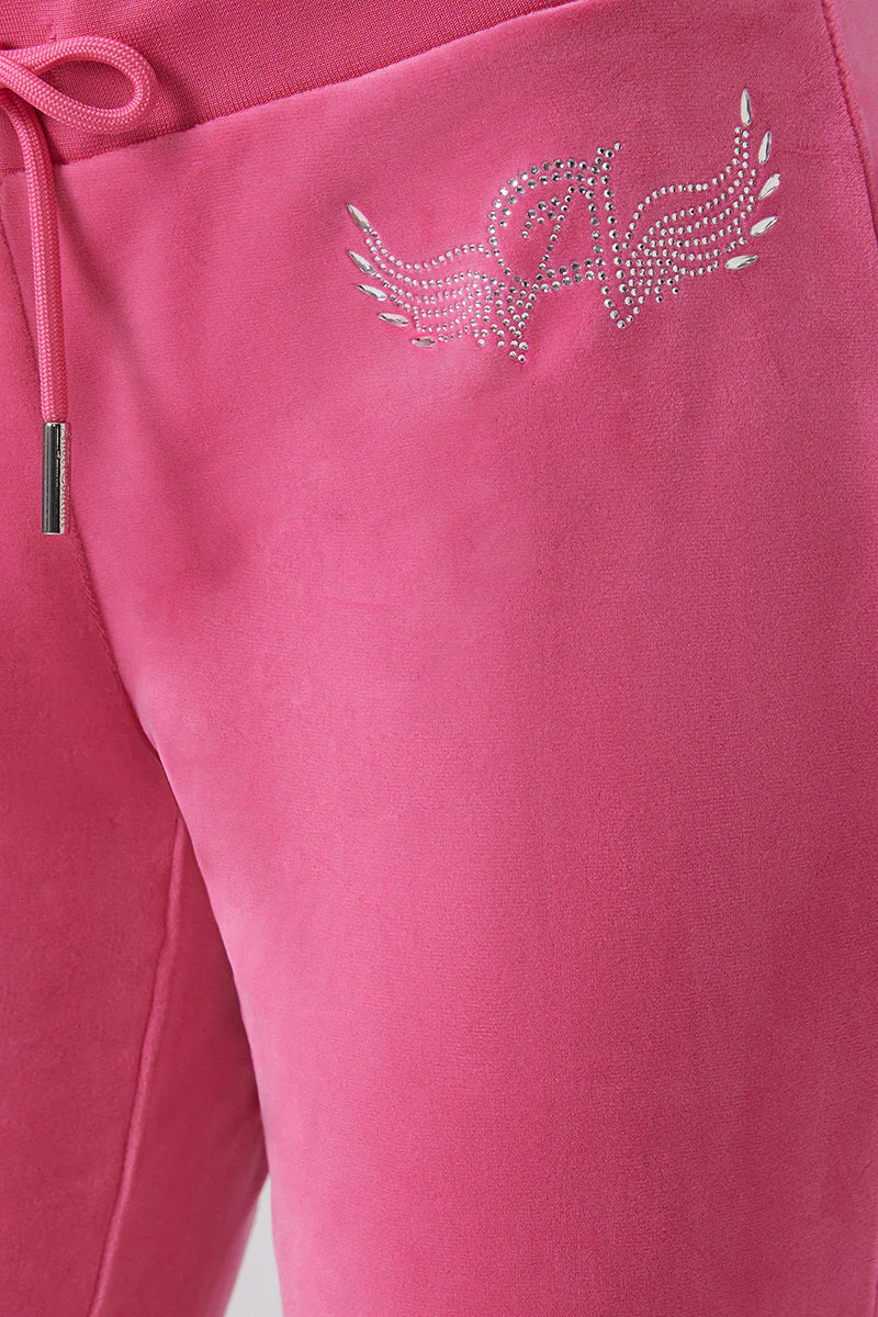 Long Length Angel Couture Big Bling Velour Track Pants