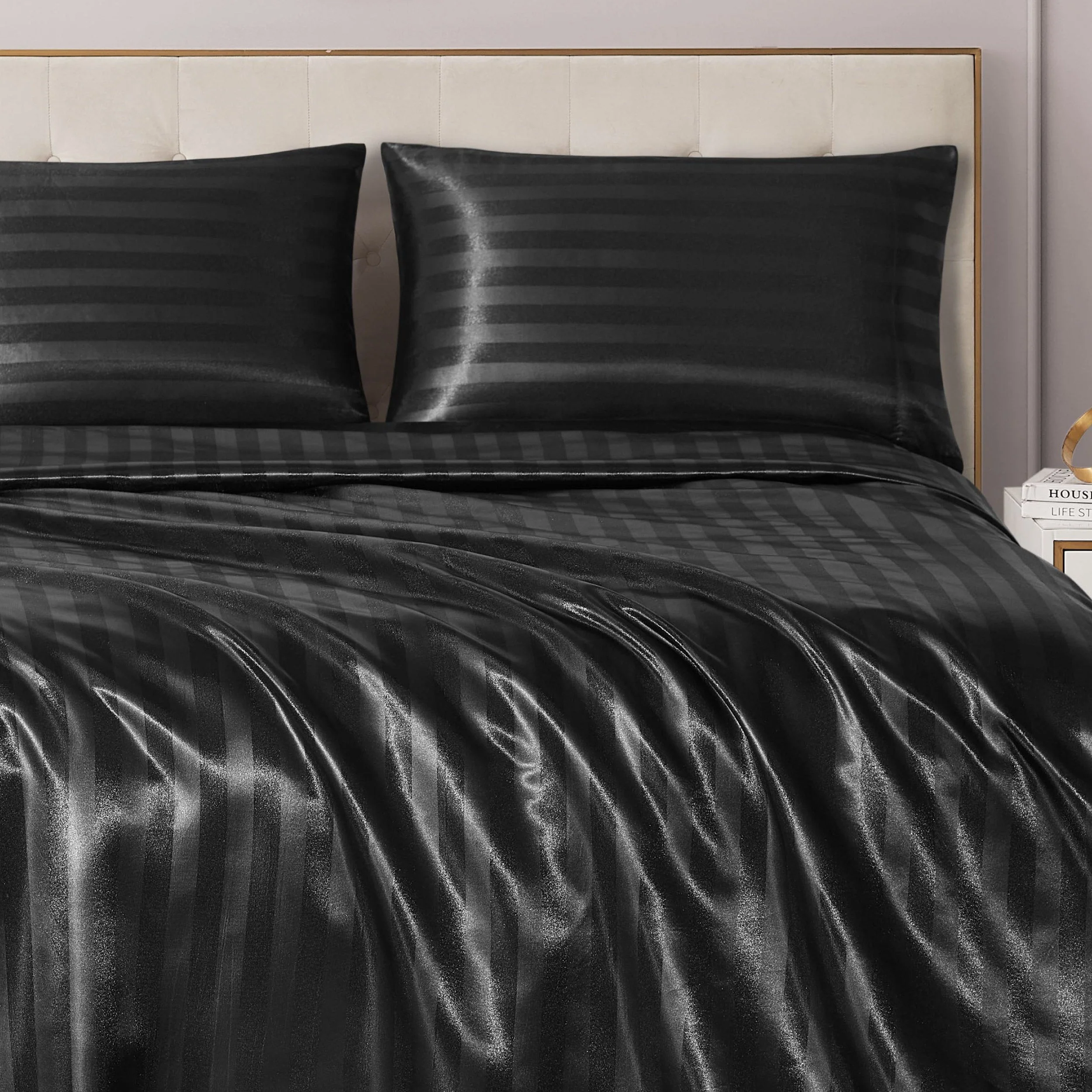 Damask Stripe Satin Sheet Set