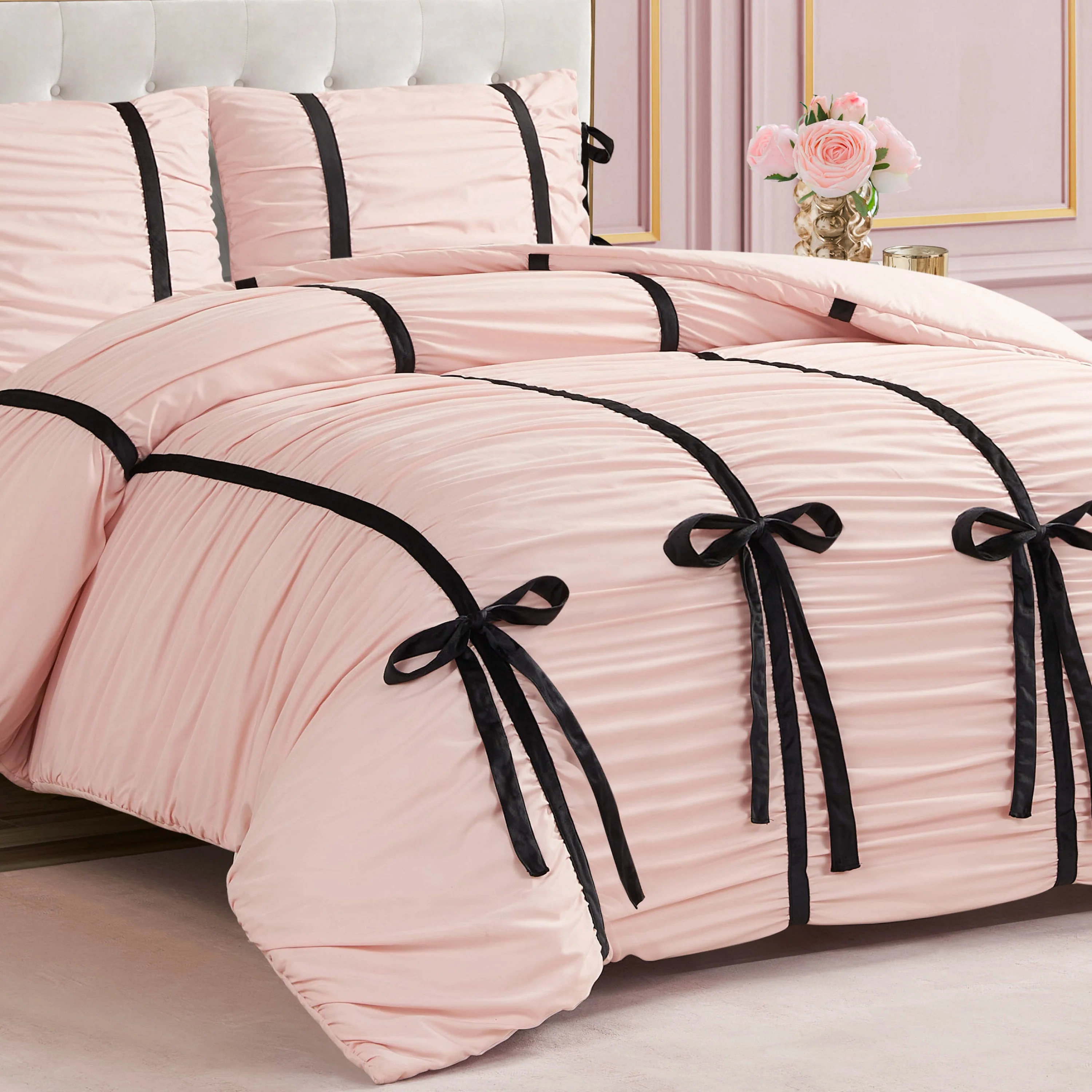 Amelie Bows Ruched Comforter Set