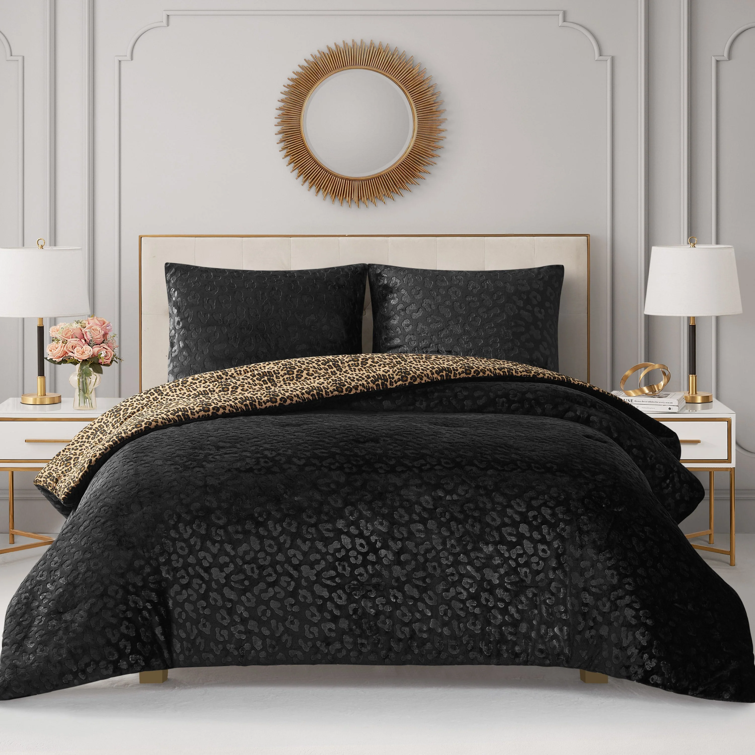 Embossed Leopard Reversible Comforter Set