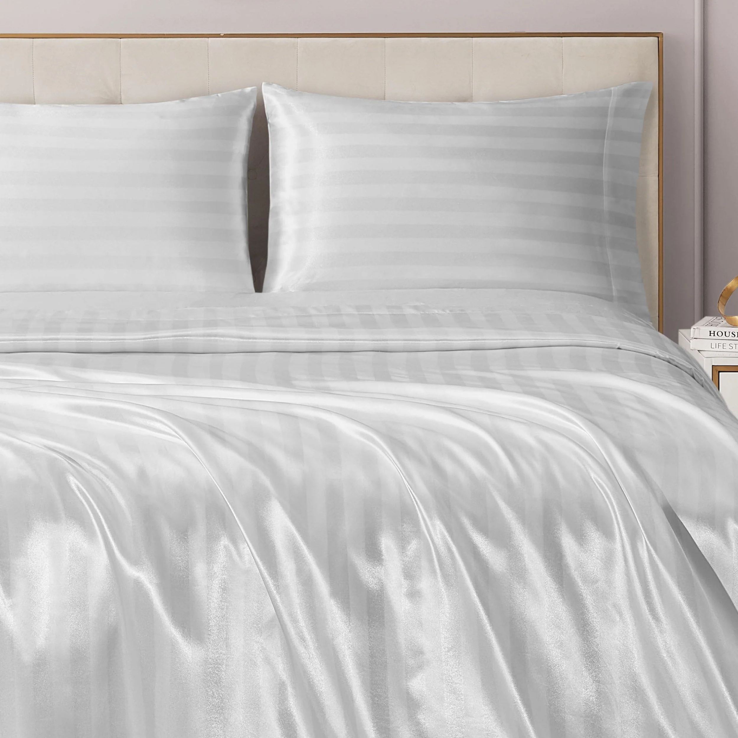 Damask Stripe Satin Sheet Set