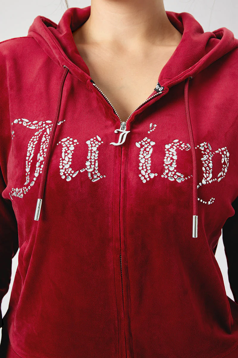 Plus-Size Front Mixed Crystals Velour Hoodie