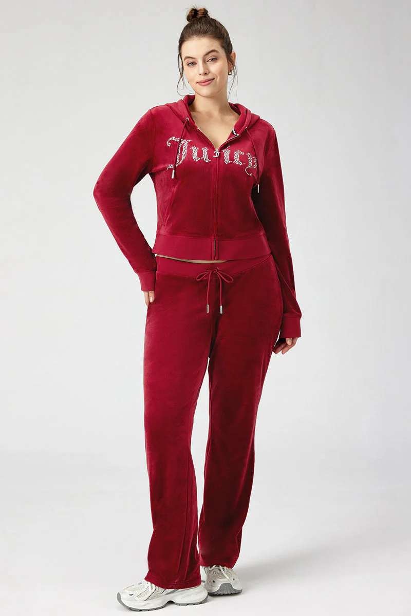 Plus-Size Front Mixed Crystals Velour Hoodie