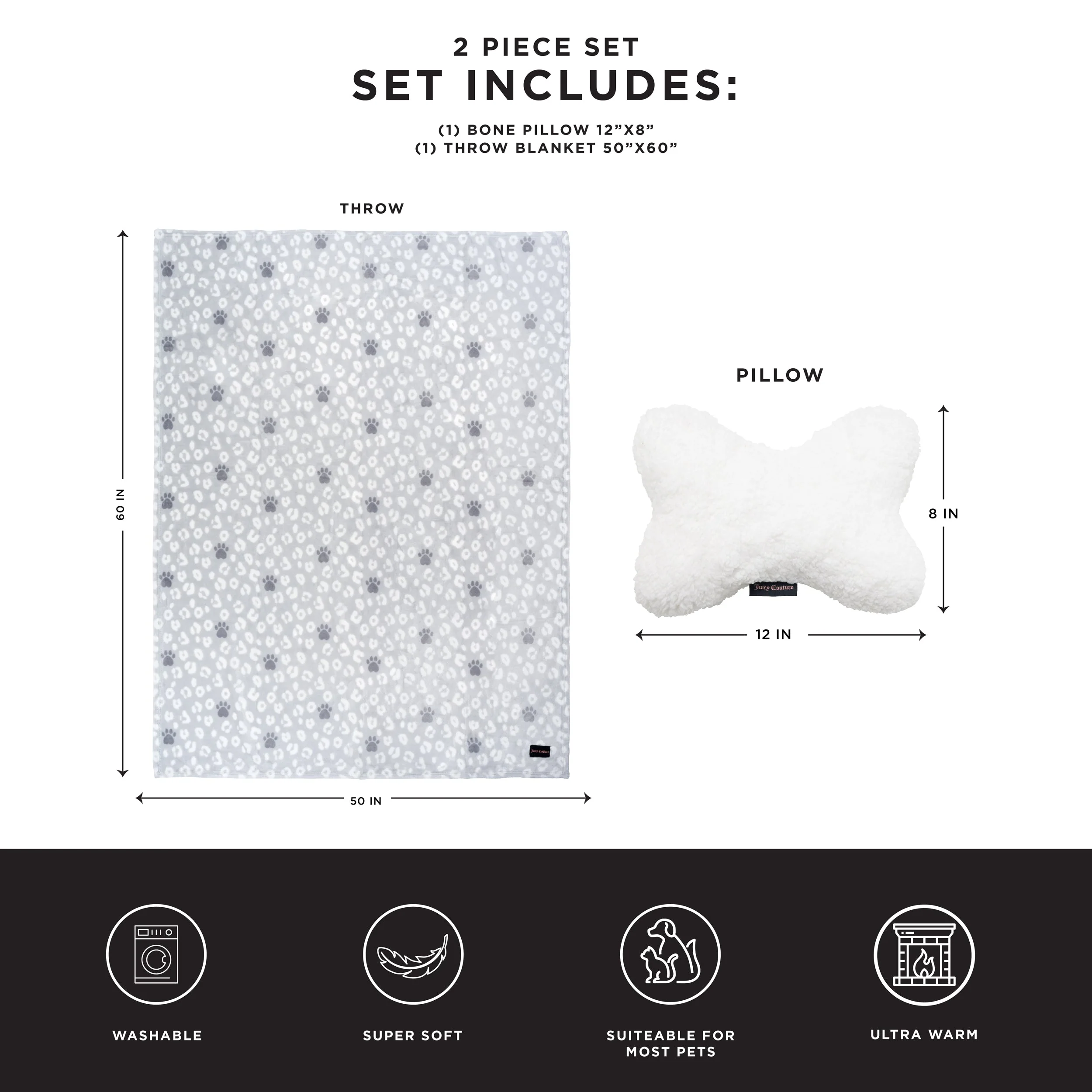 Pet Throw Blanket & Bone Pillow 2-Piece Set