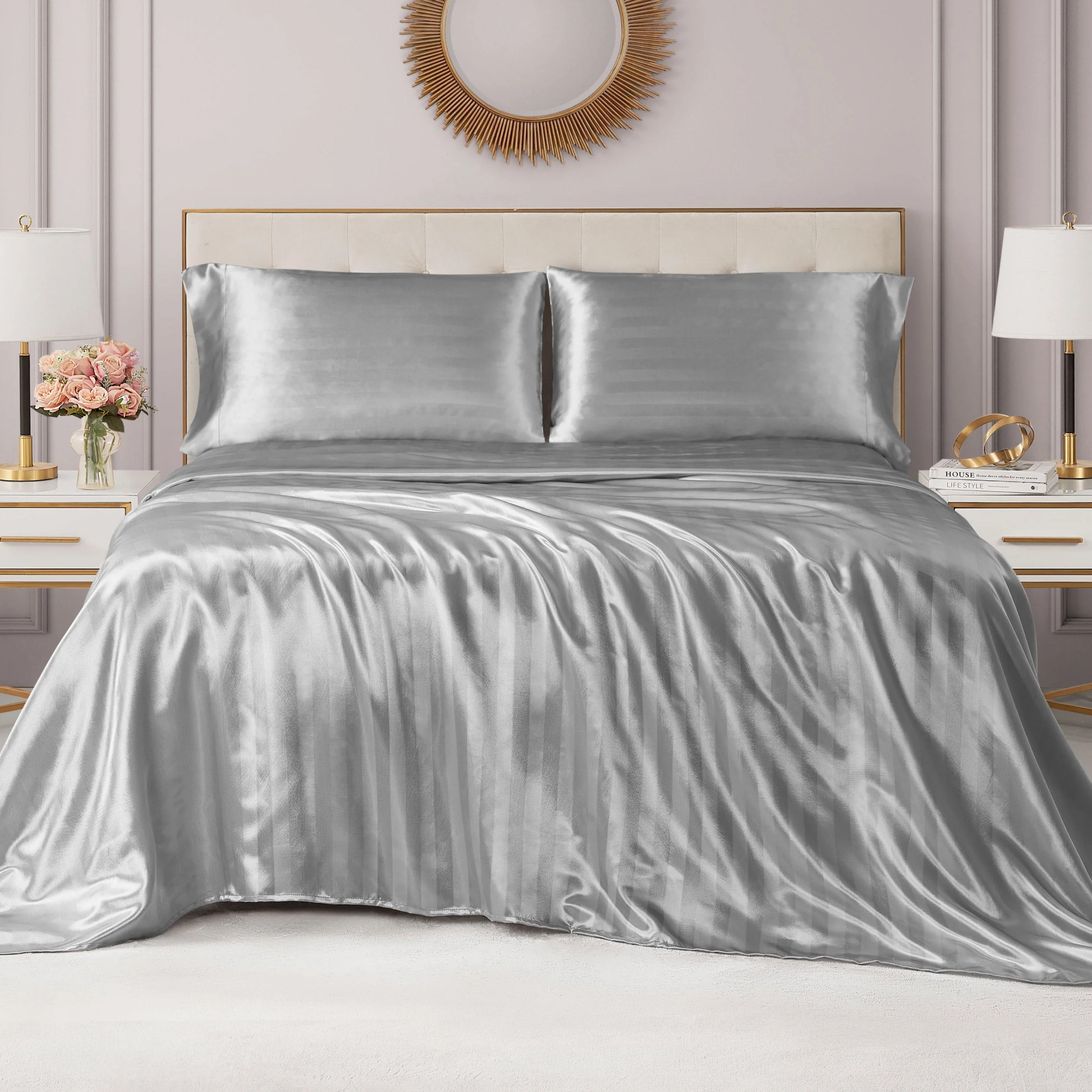 Damask Stripe Satin Sheet Set