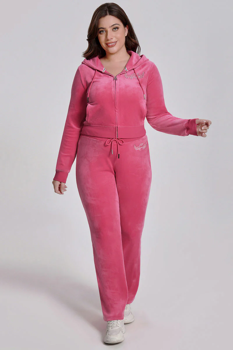 Plus-Size Angel Couture Big Bling Velour Track Pants